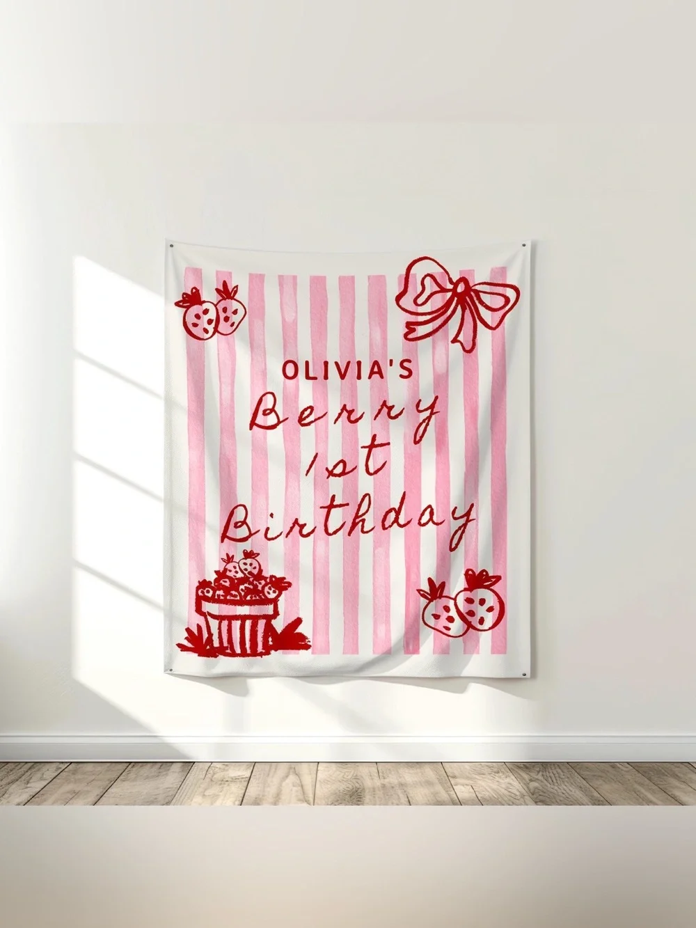 Personalized Berry First Birthday Backdrop Strawberry Party Extra Large